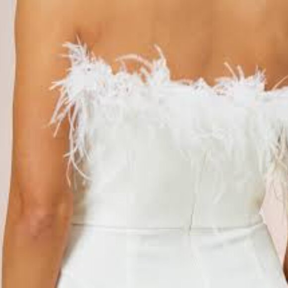 Aidan Mattox ivory white strapless feather bridal gown dress size 2 - Picture 7 of 8